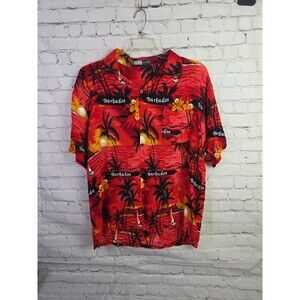 Body Club Men's Men's Large Red  Hawaiian Aloha Button Up Tropical Shirt